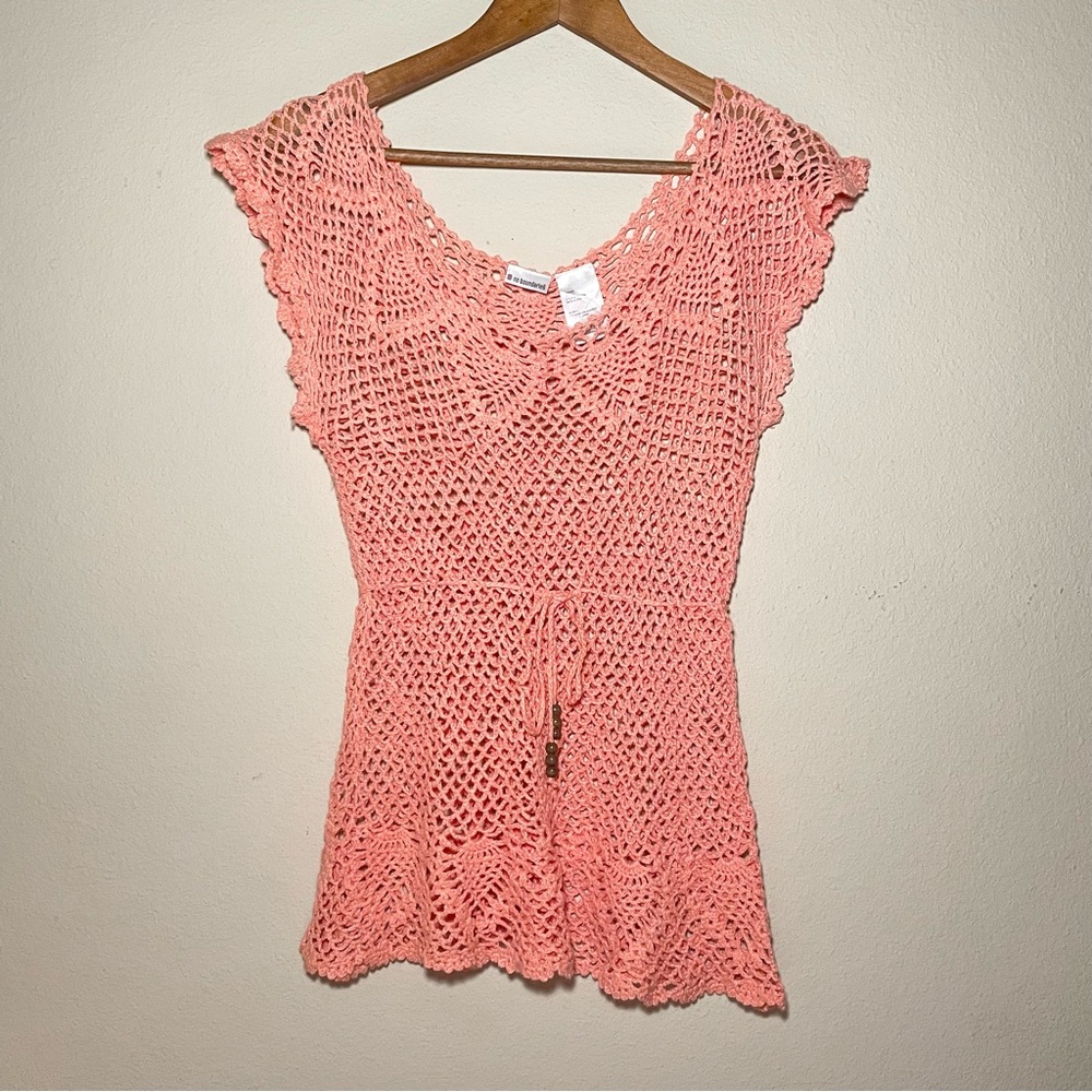 Y2K  NO BOUNDARIES  CROCHET TUNIC Peach Junior Tunic Top COVERUP Size XL (15/17)